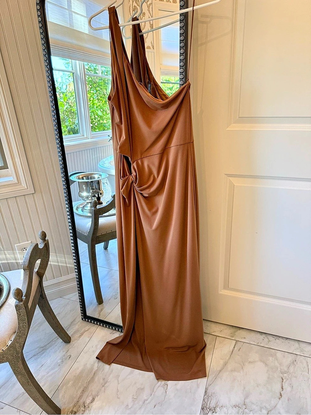 alice + olivia Noelia Twist Strap Paneled Maxi Dress Brown Maxi Dress